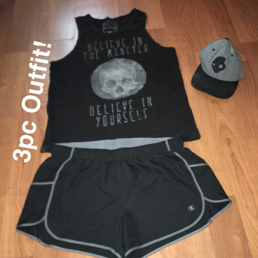 3pc set with shorts, tank and hat